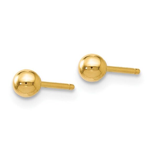 3mm (1/8 Inch) 14k Yellow Gold Polished Ball Friction Back Studs - Picture 2 of 5